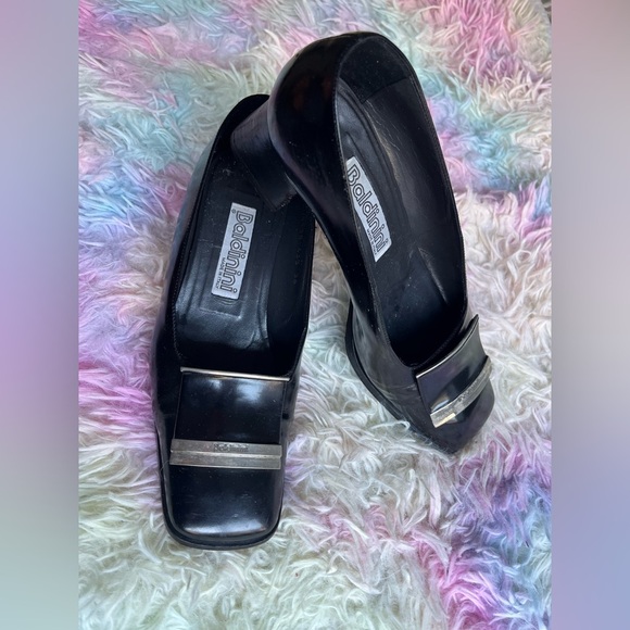 Rare Baldinini black block heel shoes Pure Leather-7.5 US 36 vintage european - Picture 6 of 16